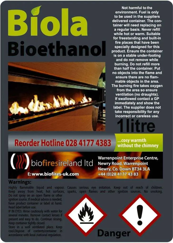 12L Biola Premium Bioethanol Fuel. Clean Burning Fire and Burner Fuel
